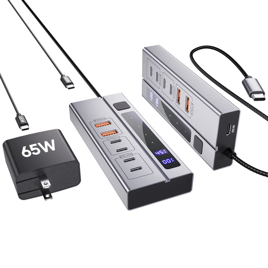 Broway 6-in-1 USB C Hub with 65W PD-in Power Adapter